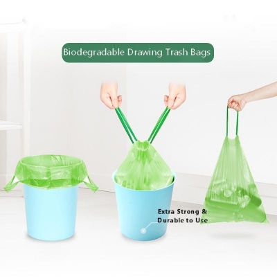Biodegradable Green Drawstring Trash Bags